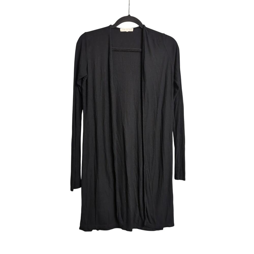 Joah Brown Black Longline Open Duster Cardigan S/M Rayon Stretch Slits Cozy Chic